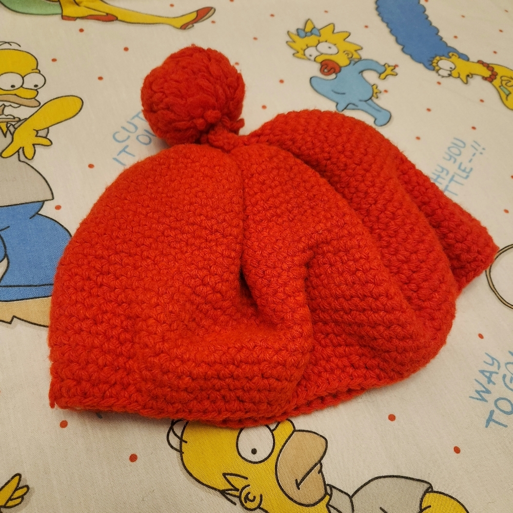 Vintage Horizontal Hand-Knit Pom Beanie Topper Cap/Bonnet